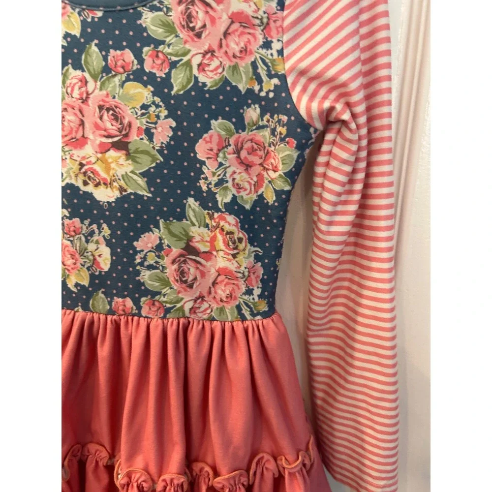 Cheeky Plum Leotard Dress Pink Floral Striped Ruffle Long Sleeve 4T‎ Boutique